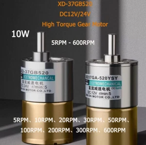 XD-37GB520 DC12V/24V High Torque Gear Motor 10W Adjustable Speed CW/CCW 5-600RPM - Picture 1 of 9