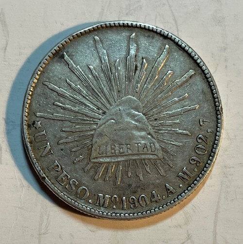 1904年 メキシコ銀貨 Cap and Rays Peso 自由の帽子 1ペソ 1904年 メキシコ銀貨 Cap and Rays Peso 自由の帽子 1ペソ