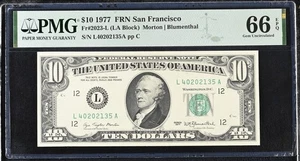 1977 $10 Federal Reserve Note Fr-2023-L San Francisco PMG66 Gem EPQ - Picture 1 of 2