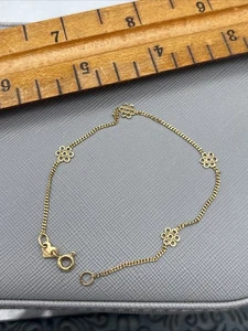 14k Yellow Gold Flower Station Bracelet Dainty Cute W/ Heart Orimport 1977 Italy - Picture 1 of 5
