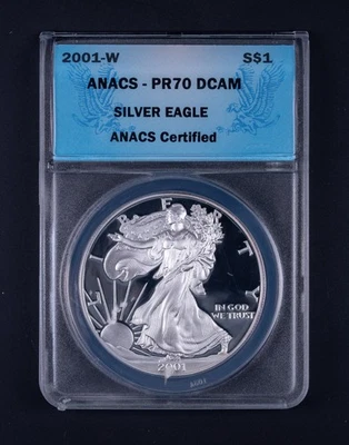 2001-W Proof Silver Eagle ANACS PR70 DCAM Blue Lable SDB098 - Image 1 of 2