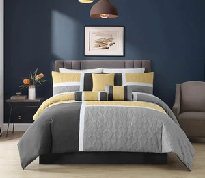 Chezmoi Collection Upland 7-Piece Quilted Patchwork Comforter Set, Yellow/Cha... - Picture 1 of 8