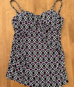 Lands' End Tankini Top Women 12 Mosaic Geometric Pad Bra Swim Beach Pool Florida - Picture 1 of 8