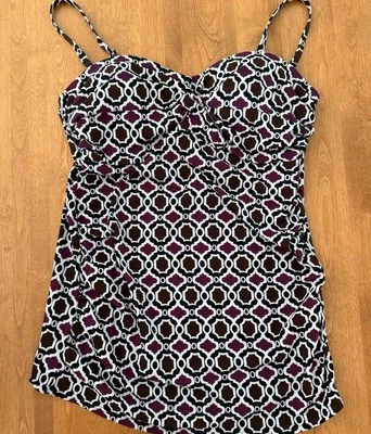 Lands' End 坦基尼上衣女式 12 马赛克几何垫文胸游泳海滩游泳池佛罗里达 — 第 1/4 张图片