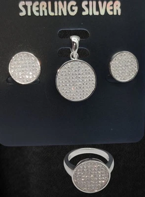Donna Gioielli Set Con Brillante Rotondo Bianco Zirconi 925 Argento Sterling - Immagine 1 di 4