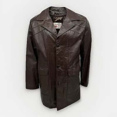 Vintage Sears The Leather Shop Jacket Mens 42 Tall Brown Leather Car Coat 70s - Image 1 of 4