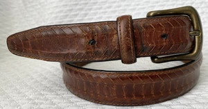 Used Chestnut Oil Tanned Leather Belt - Size 34 - Western Stichmuster - Bild 1 von 9