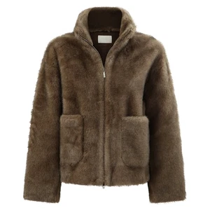 Jacke Damen braun Fake Fur modisch Herbst kurz Kragen casual - Bild 1 von 2