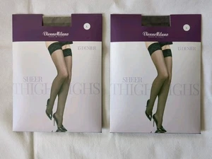 2 Stück Vienne Milano transparente 15 Den halterlose Strümpfe Overknee schwarz Größe L - Bild 1 von 3