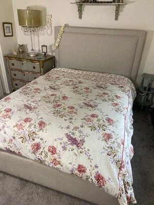 Vintage Queen Floral bedspread quilt   50s 60s French country roses pink white - Image 1 of 4