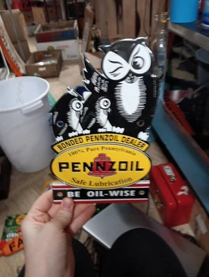 Porcelain Owls Pennzoil Safe Lubrication Sign 100% Pure Pennsylvania - Image 1 of 4