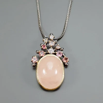 Handmade 24ct+ Natural Morganite Necklace 925 Sterling Silver 17.5"/N27053 - Image 1 of 4
