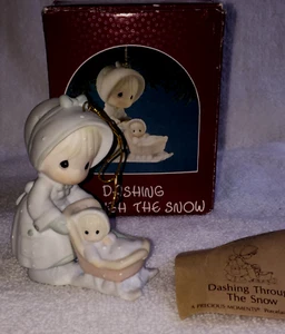Precious Moments 1990 DASHING THROUGH THE SNOW Mom & Baby 521574 Ornament - Picture 1 of 2