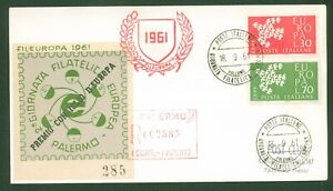 1961 ITALIA EUROPA 2 VALORI FILEUROPA PALERMO PER RACCOMANDATA 