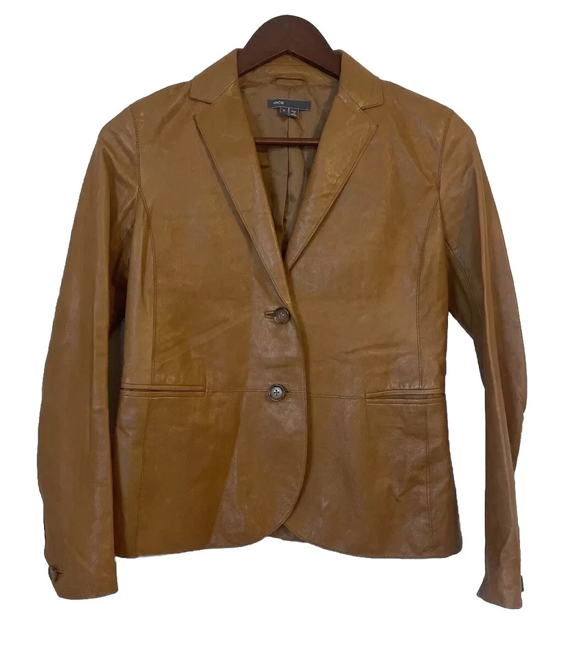Chaqueta Blazer Vince Mujer Marrón Ajustada Cuero Cordero Talla 2 $1095 Foto 1 de 4