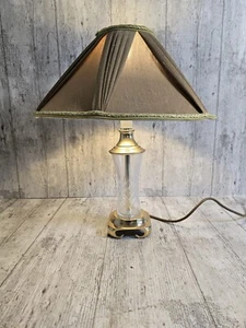 Lámpara de mesa vintage de latón de vidrio cortado con pantalla luz de mesa de trabajo - Imagen 1 de 7
