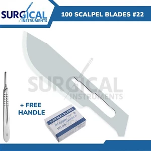 (Lot of 100 Pcs) Scalpel Blades #22 with #4 Metal BP Handle for Dermaplaning H-Q - Picture 1 of 8