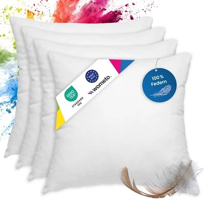 4er Set Kissenfüllung Federkissen 50x50 Sofakissen Baumwolle Federn OekoTex weiß - Bild 1 von 4