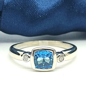 Ladies White Gold 9ct (375,9K) MHJ Princess Cut Topaz & Natural Diamonds Ring - Picture 1 of 9