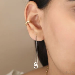 14K Gold 0.15 Ct Diamond Drop Chain Threader Earrings-Gift For Mother's Day - Picture 1 of 7