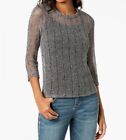 $69 Inc International Concepts Womens Grey Sequin Open Knit Illusion Top Size M