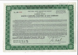 SOUTH CAROLINA 1944 South Carolina Electric & Gas Company Stock Certificate  - Picture 1 of 2