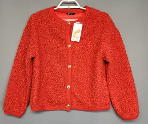 Pretty Garden Fuzzy Cardigan Womens M Red Button Front Faux Fur Shearling New - Picture 1 of 13