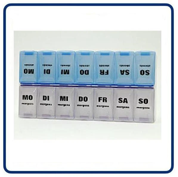 Tablettenbox 7 Tage 2 Fächer Morgen und Abend Pillenbox Reise flieder hellblau - Bild 1 von 1