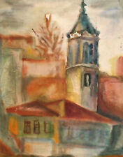 VINTAGE EXPRESSIONIST CITYSCAPE WATERCOLOR PAINTING