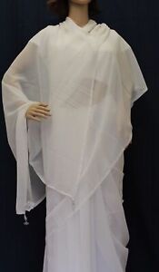 Chiffon Saree 6015 White Solid Georgette Sari Blouse Choli Shieno Sarees