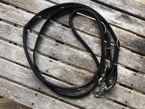 Leather Roping Reins 7’ Dark Oil, Center Rolled Snaps Circle L  Western Horse - Picture 1 of 12