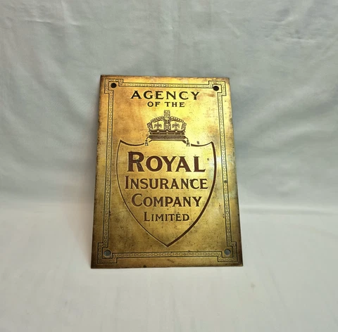 Large antique brass wall sign for an agency of the Royal Insurance Co. Ltd Cover