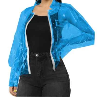 PVC Leather See-through Jacket With Packet Sexy Transparency  Party Club Costume - Image 1 of 4