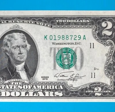 1988 July 29 (K 01988729 A) BIRTHDAY $2 Two Dollar Bill 1976 Series (_1988/7/29) - Image 1 of 4