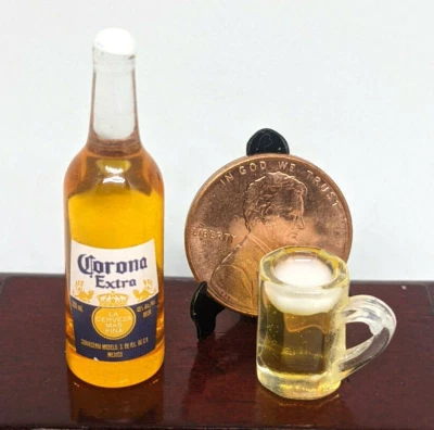 1 X Miniatura para Casa de Bonecas CORONA EXTRA Garrafa de Cerveja e Caneca de Cerveja Bar Prop 1:12 - Imagem 1 de 4