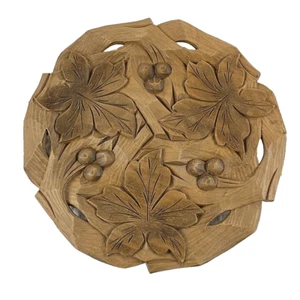 Vtg Kraus Oberammergau Carved Wood Bowl Plate Wall Decor Leaves Berries Germany - Picture 1 of 9