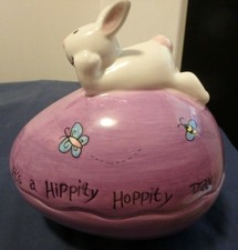 Easter Egg Box, Trinket Candy Dish, Ceramic,  Purple Blue Butterfly, Bee, Chick