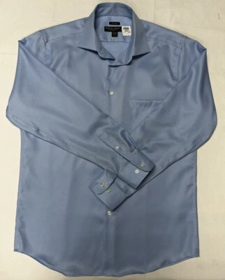 Pronto Uomo Men Dress Shirt 16 34/35 Non Iron Slim  100% Cotton Blue New $79 - Image 1 of 4