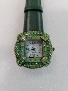 QVC Kathy Levine LA VINTAGE Green Jeweled Womens WATCH Video - Picture 1 of 3