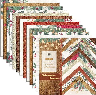 Papel para álbum de recortes de Navidad, 24 hojas vintage árbol de Navidad copos de nieve flor St Foto 1 de 4