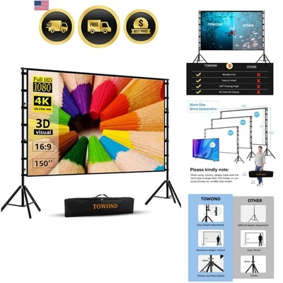 Tela de projetor e suporte 150 polegadas tela de filme HD portátil interna externa - Imagem 1 de 4