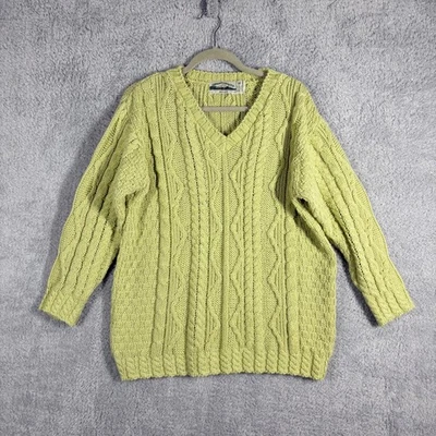 Aran Crafts Ireland Cotton Blend Cable Knit Fisherman Sweater Size XL Green - Image 1 of 4