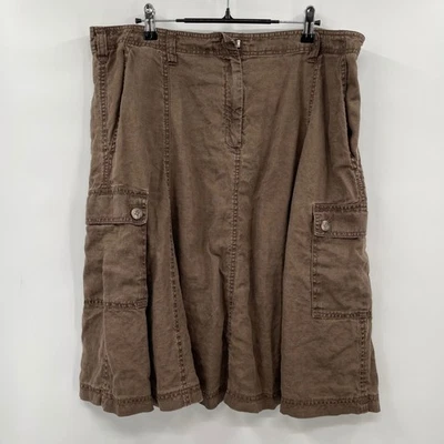 J Jill Women's Size 16 Brown Cargo Linen Midi Skirt - Image 1 of 4