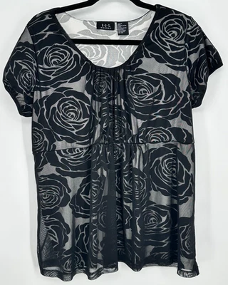 Top Babydoll Burnout de malla floral negro vintage para mujer talla 1X Y2K Fairy Grunge Foto 1 de 4