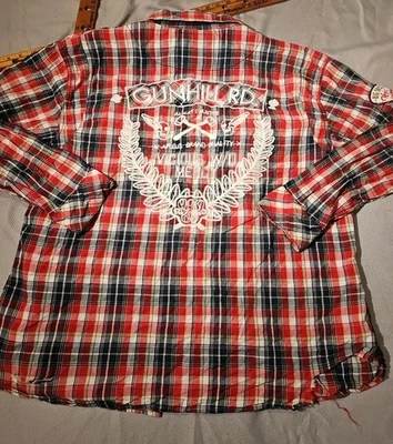 Akoo Shirt Mens 4XL Red Gunhill Rd Plaid Button Big Shot Grunge Embroidered Y2k  - Image 1 of 4