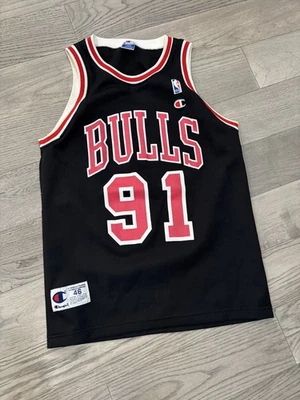 VTG 90s NBA Chicago Bulls Dennis Rodman #91 Champion Basketball Jersey Size L - Image 1 of 4