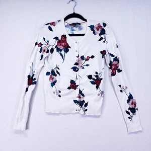 SUÉTER CÁRDIGAN CASA BLANCA MERCADO NEGRO Floral Blanco Preppy Abotonado Talla S - Imagen 1 de 20