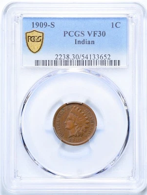 1909-S 1C Indian Head Cent VF30 PCGS 54133652 - Image 1 of 4
