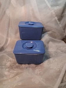 Hall China Westinghouse Blue Rectangular Refrigerator Box  Set Of 2  - Picture 1 of 20