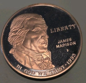 1993 S James Madison Silver Commemorative Dollar  Proof w/ Capsule - Picture 1 of 2